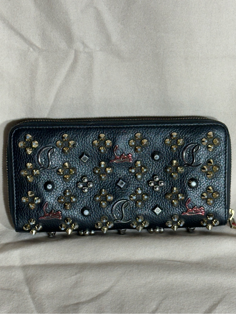 Christian Louboutin Studded Black Leather Zip Wallet -